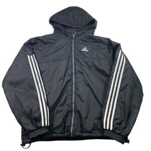 Vtg 90s Adidas Reversible Jacket Black Mens Sz Medium Coat Hooded Zip Front